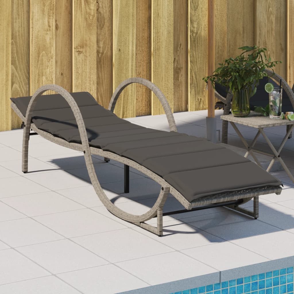 Lettino Prendisole con Cuscino Grigio 60x199x42cm in Polyrattan