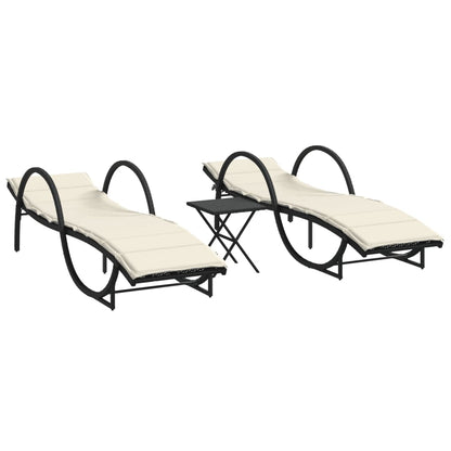 2 pcs Sun Loungers with Black Polyrattan Table