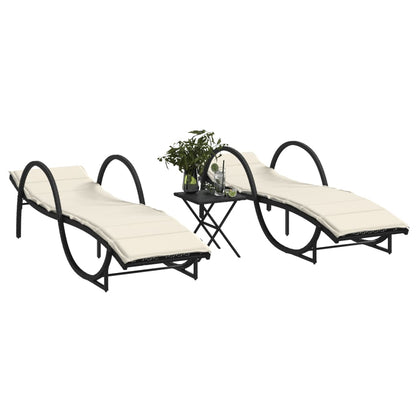 2 pcs Sun Loungers with Black Polyrattan Table