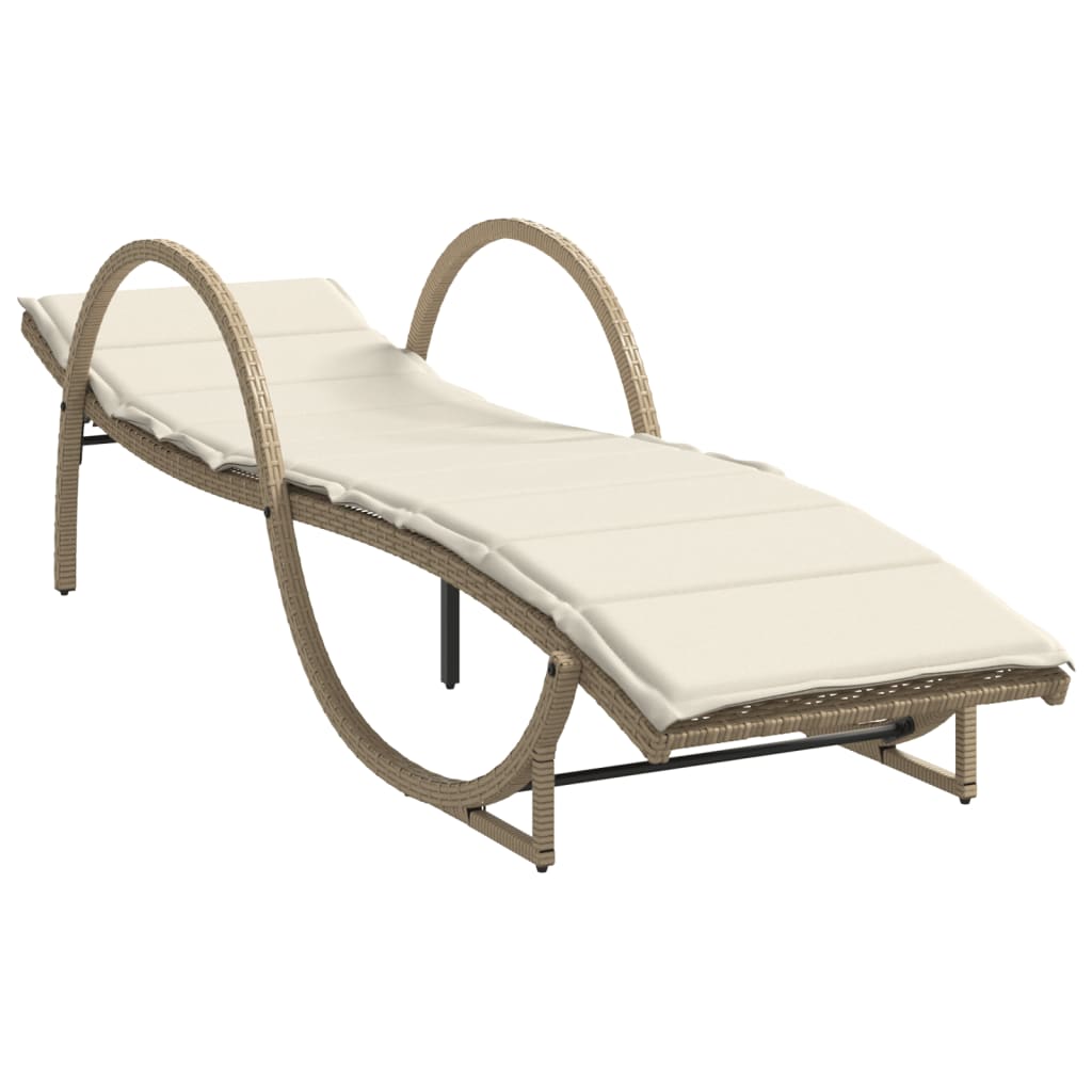 2 pcs Sun Loungers with Beige Polyrattan Table