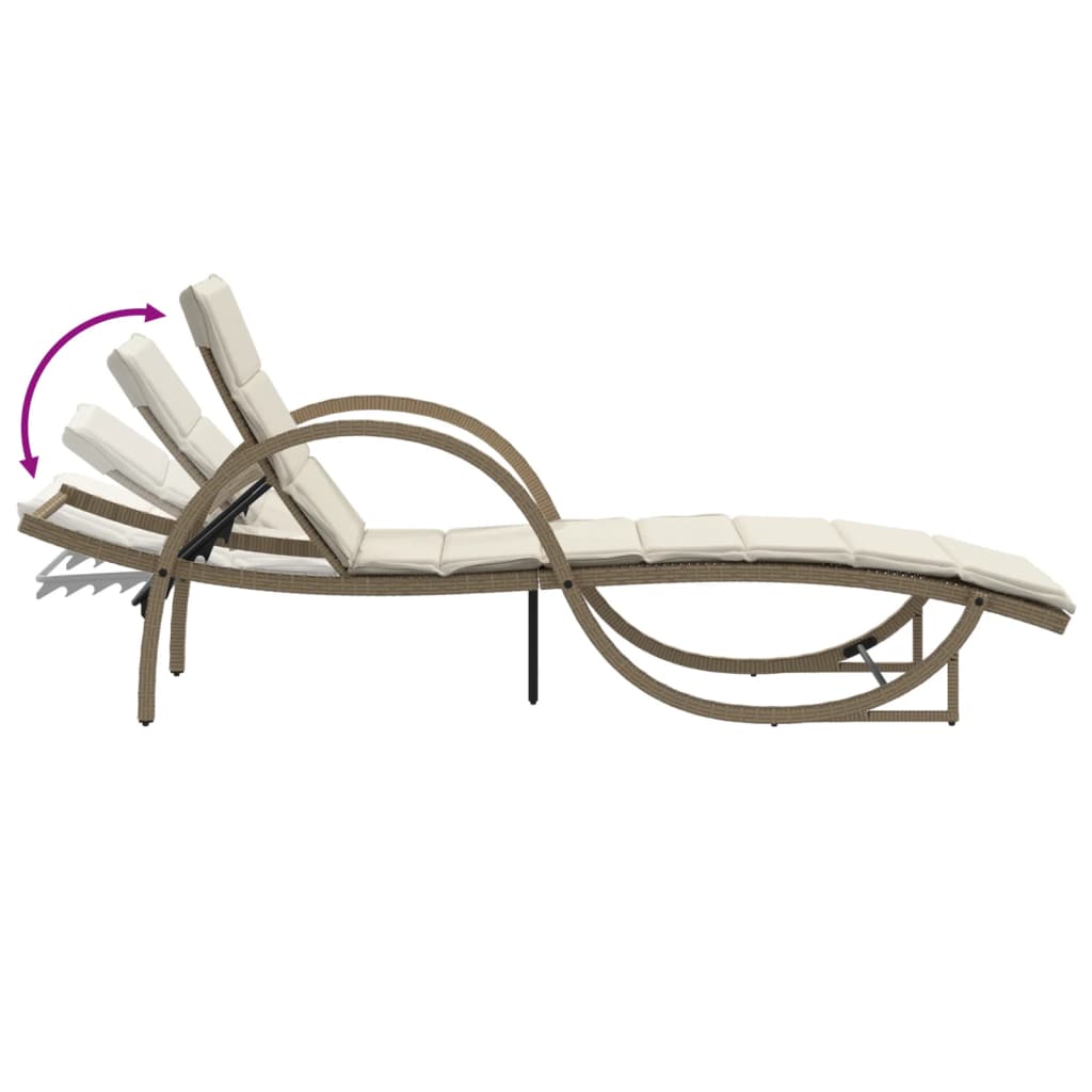 2 pcs Sun Loungers with Beige Polyrattan Table