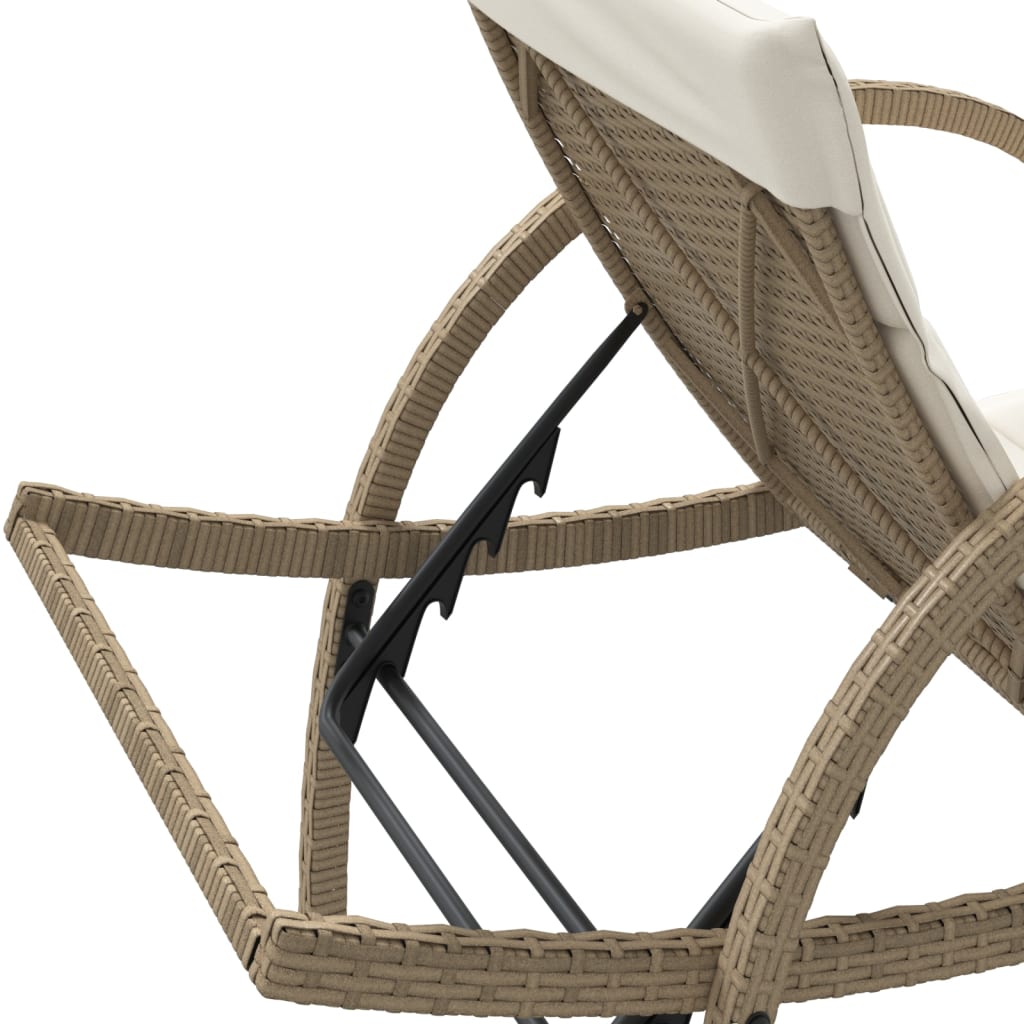 2 pcs Sun Loungers with Beige Polyrattan Table