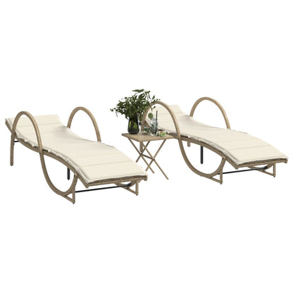 2 pcs Sun Loungers with Beige Polyrattan Table