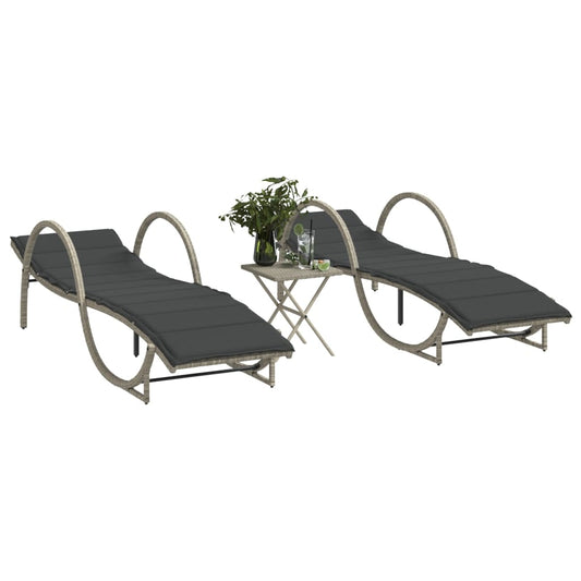 2pcs Sun Loungers with Light Gray Polyrattan Table