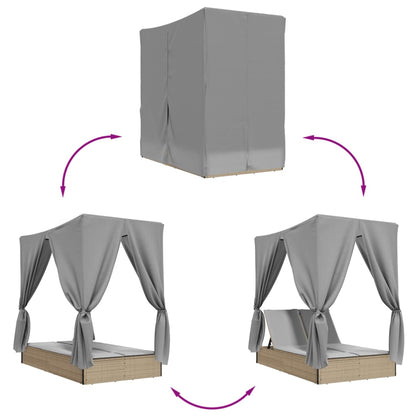 Lettino Prendisole con Tetto e Tende Beige in Polyrattan - homemem39
