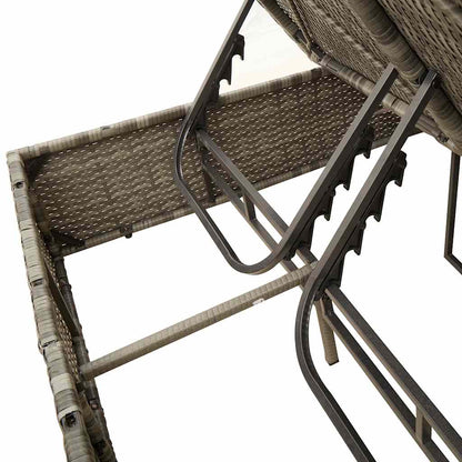 Lettino Prendisole Doppio Tetto e Tende Grigio in Polyrattan | homemem39