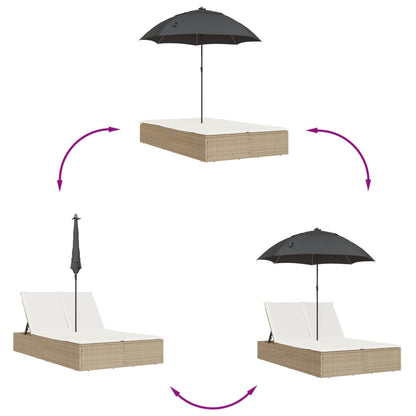 Lettino Prendisole Doppio Cuscini e Parasole Beige Polyrattan - homemem39