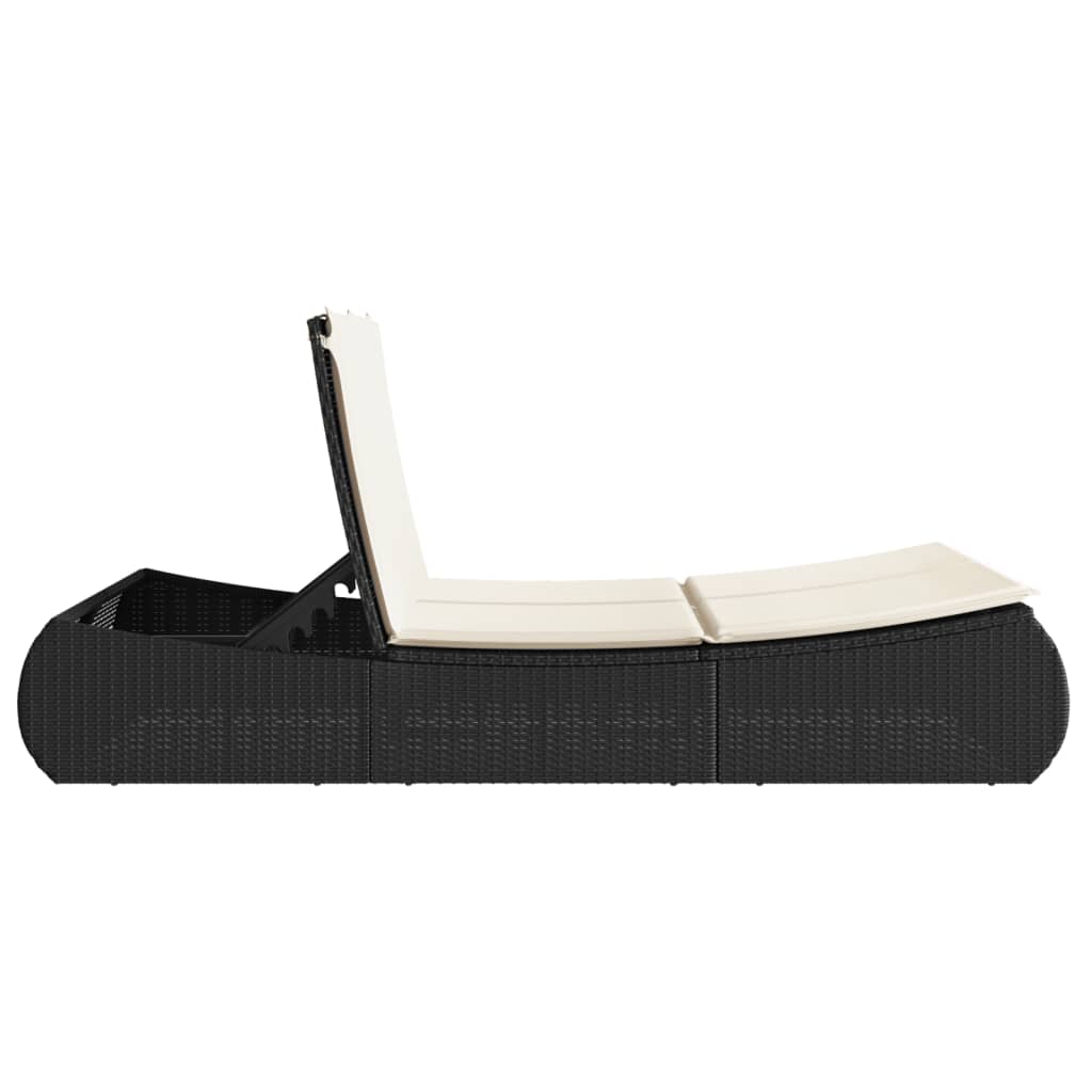 Lettino Prendisole Doppio con Cuscini Nero in Polyrattan - homemem39