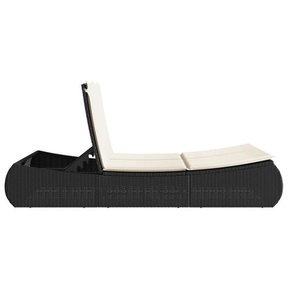 Lettino Prendisole Doppio con Cuscini Nero in Polyrattan - homemem39