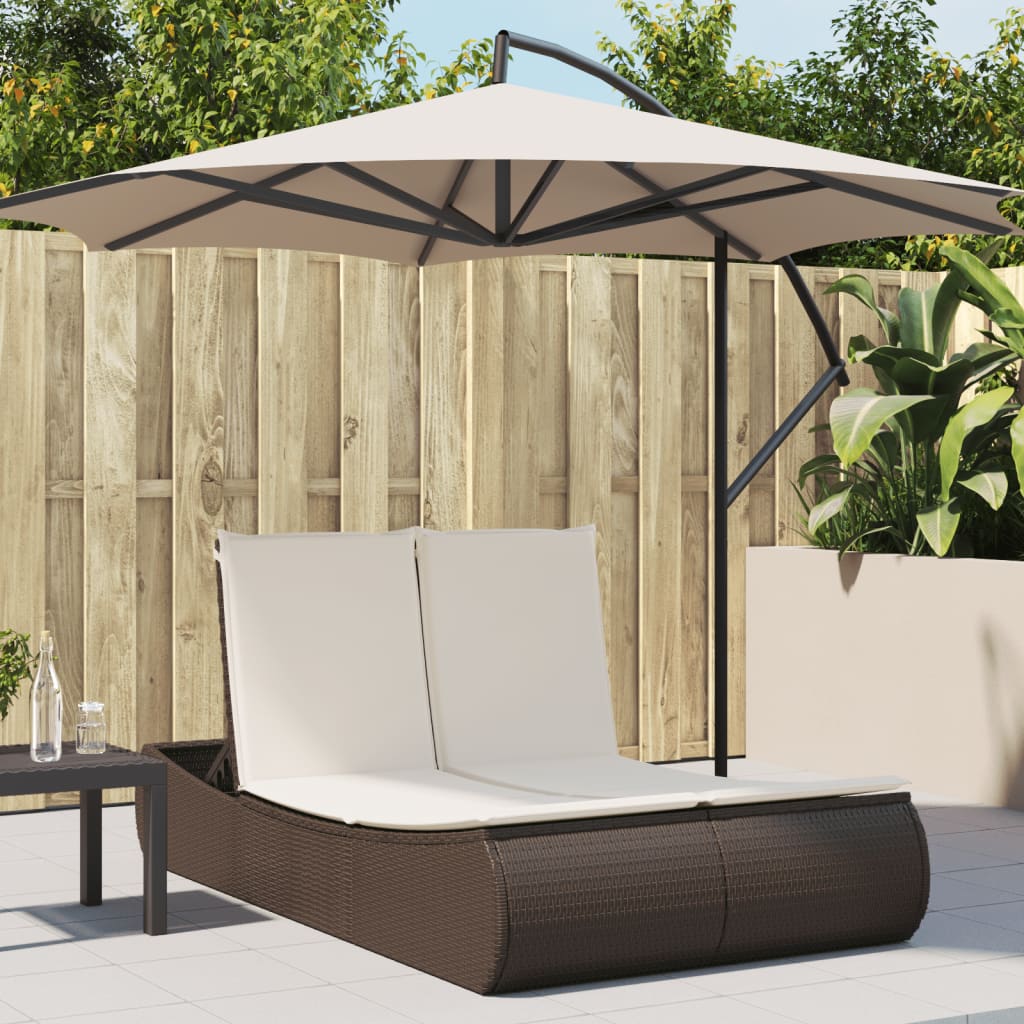 Lettino Prendisole con Cuscini Marrone in Polyrattan - homemem39