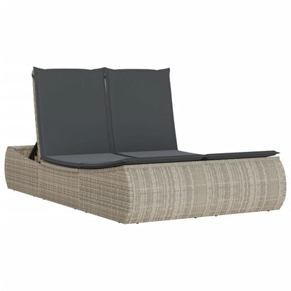 Lettino Prendisole Doppio con Cuscini Grigio Chiaro Polyrattan - homemem39