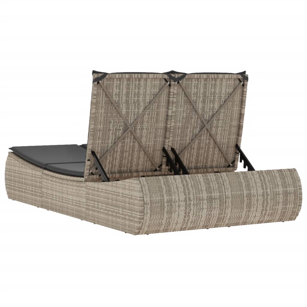 Lettino Prendisole Doppio con Cuscini Grigio Chiaro Polyrattan - homemem39
