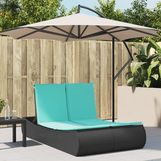 Lettino Prendisole Doppio con Cuscini Nero in Polyrattan