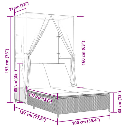 Lettino Prendisole con Tetto e Tende Nero in Polyrattan - homemem39