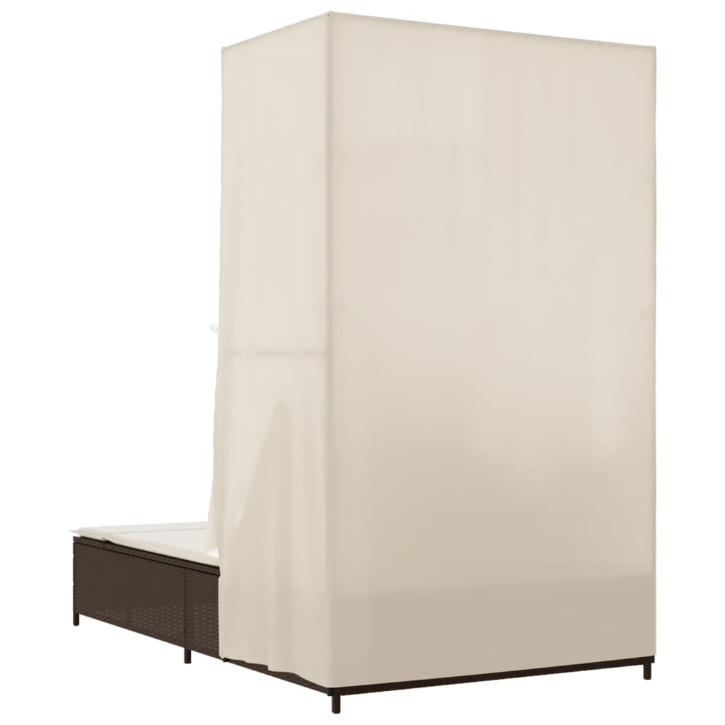 Lettino Prendisole con Tetto e Tende Marrone in Polyrattan - homemem39