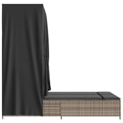 Lettino Prendisole Doppio Tetto e Tende Grigio in Polyrattan - homemem39