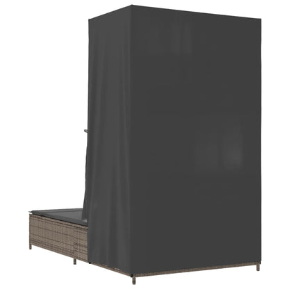 Lettino Prendisole Doppio Tetto e Tende Grigio in Polyrattan - homemem39