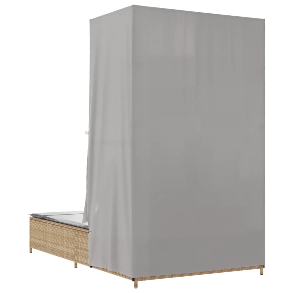 Lettino Prendisole con Tetto e Tende Beige in Polyrattan - homemem39