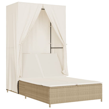 Lettino Prendisole con Tetto e Tende Beige in Polyrattan - homemem39