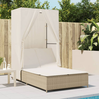 Lettino Prendisole con Tetto e Tende Beige in Polyrattan - homemem39