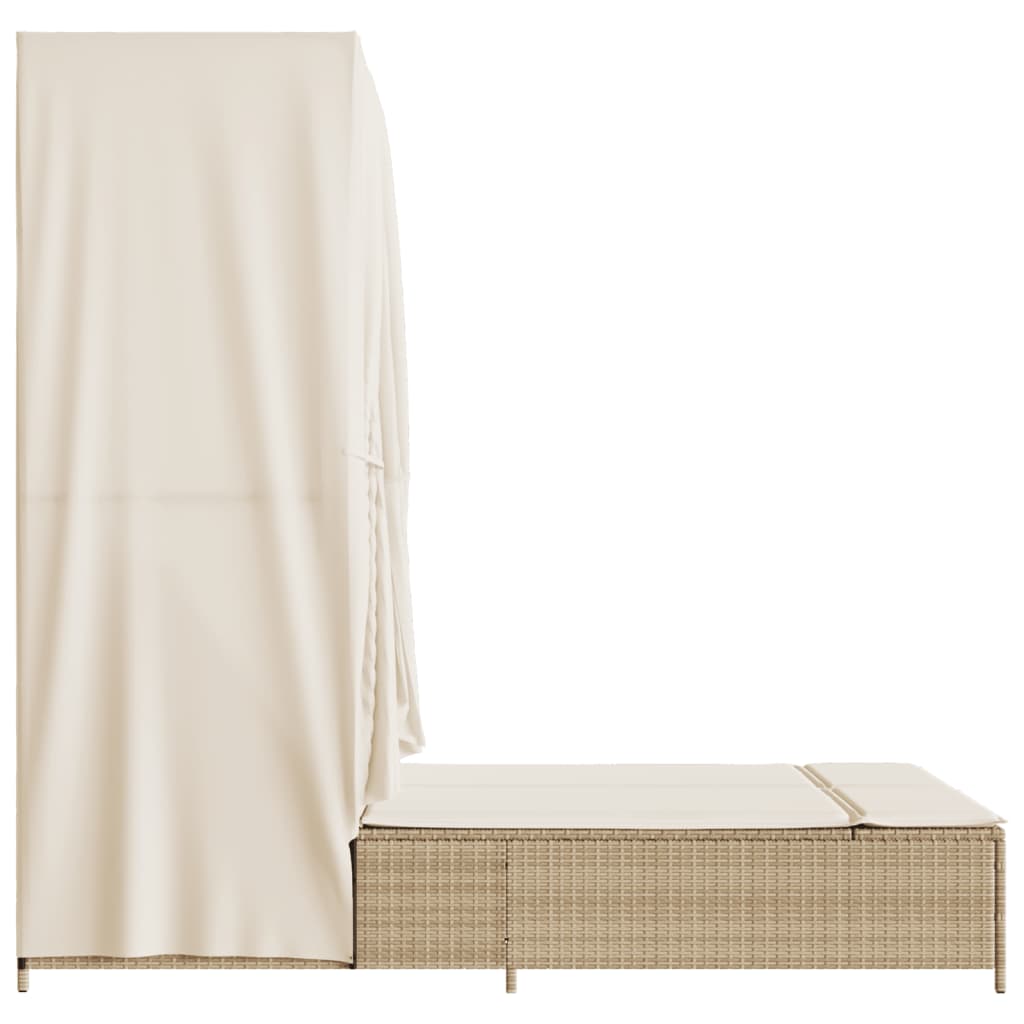 Lettino Prendisole con Tetto e Tende Beige in Polyrattan - homemem39