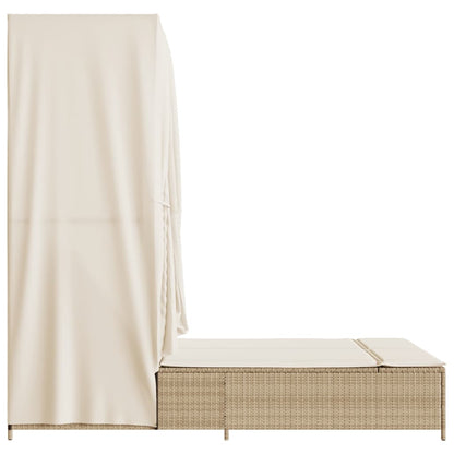 Lettino Prendisole con Tetto e Tende Beige in Polyrattan - homemem39