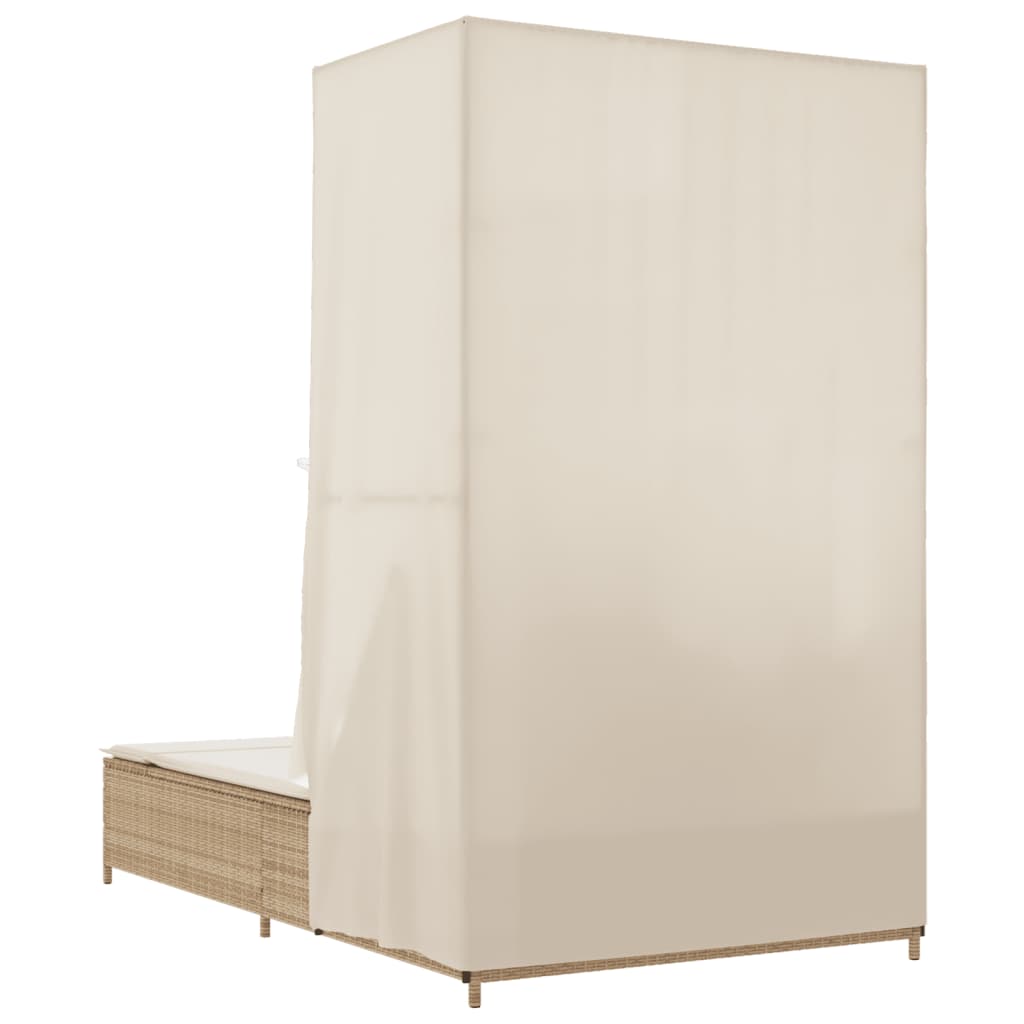 Lettino Prendisole con Tetto e Tende Beige in Polyrattan - homemem39