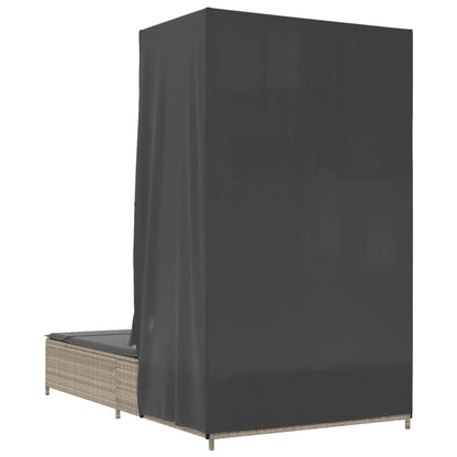 Lettino Prendisole Tetto e Tende Grigio Chiaro in Polyrattan - homemem39