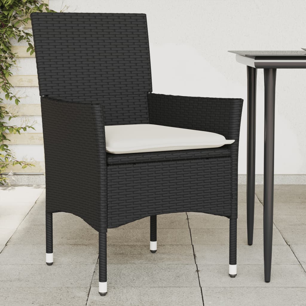Sedie da Giardino con Cuscini 2 pz Nere in Polyrattan - homemem39