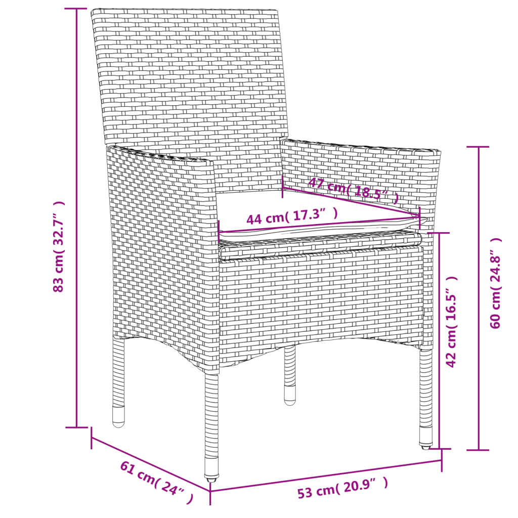 Sedie da Giardino con Cuscini 2 pz Grigie in Polyrattan