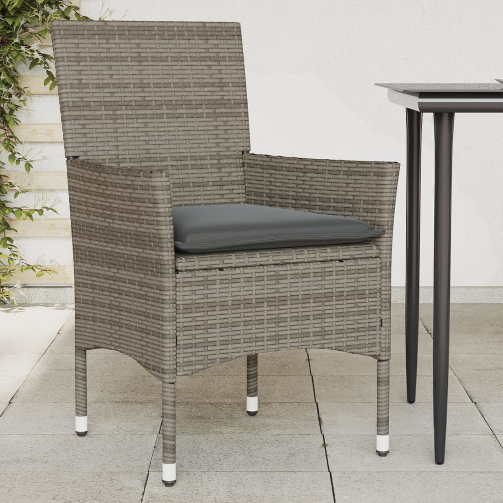 Sedie da Giardino con Cuscini 2 pz Grigie in Polyrattan - homemem39