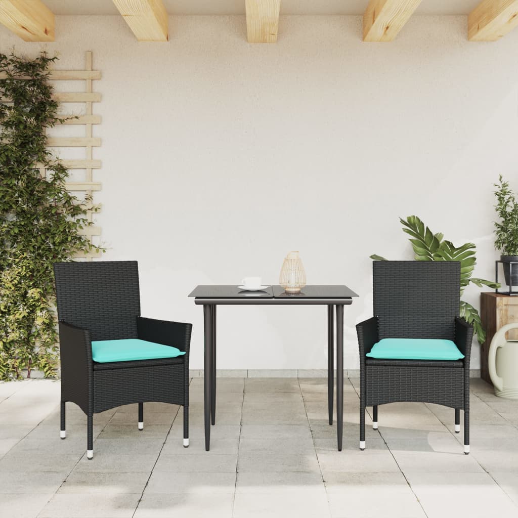Sedie da Giardino con Cuscini 2 pz Nere in Polyrattan | homemem39