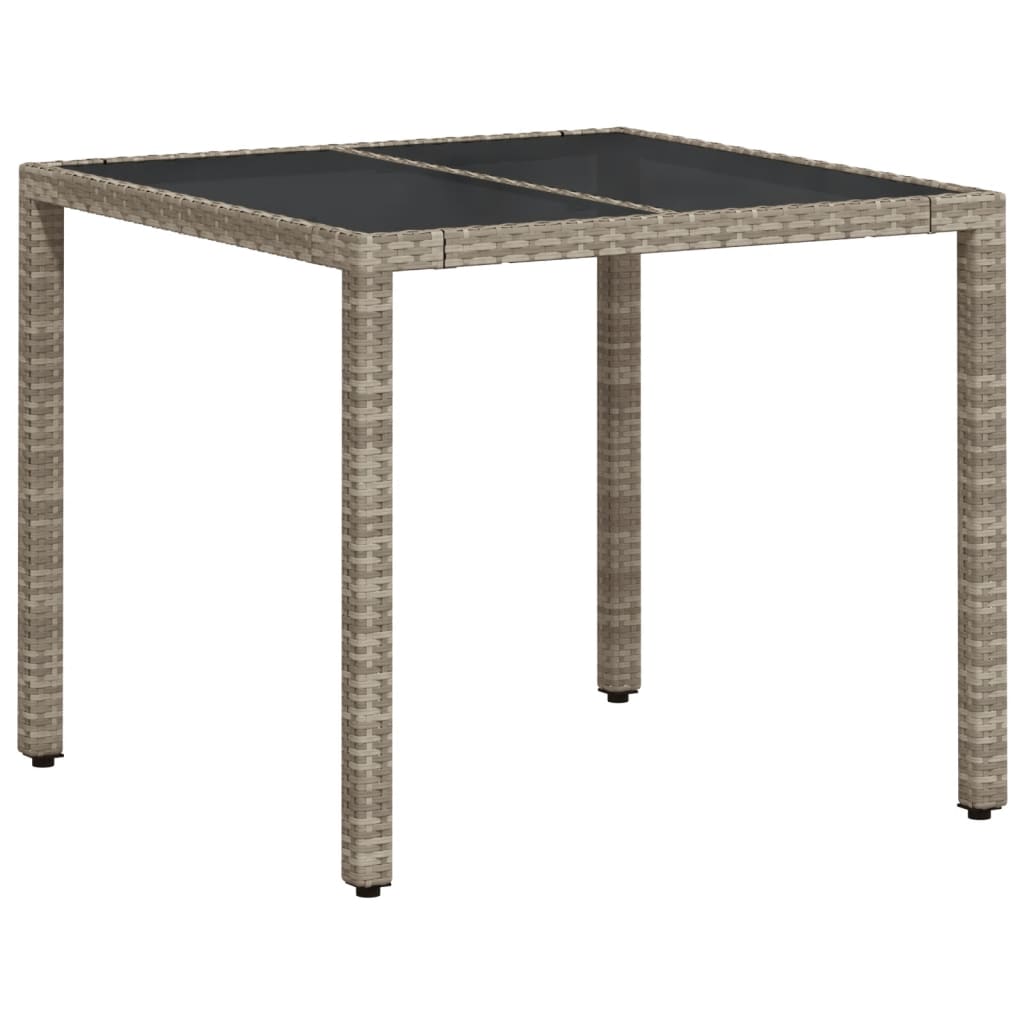 Tavolo Giardino Piano Vetro Grigio Chiaro 90x90x75cm Polyrattan