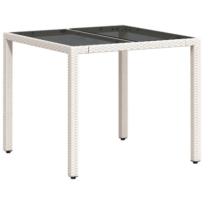 Tavolo Giardino con Piano Vetro Bianco 90x90x75 cm Polyrattan