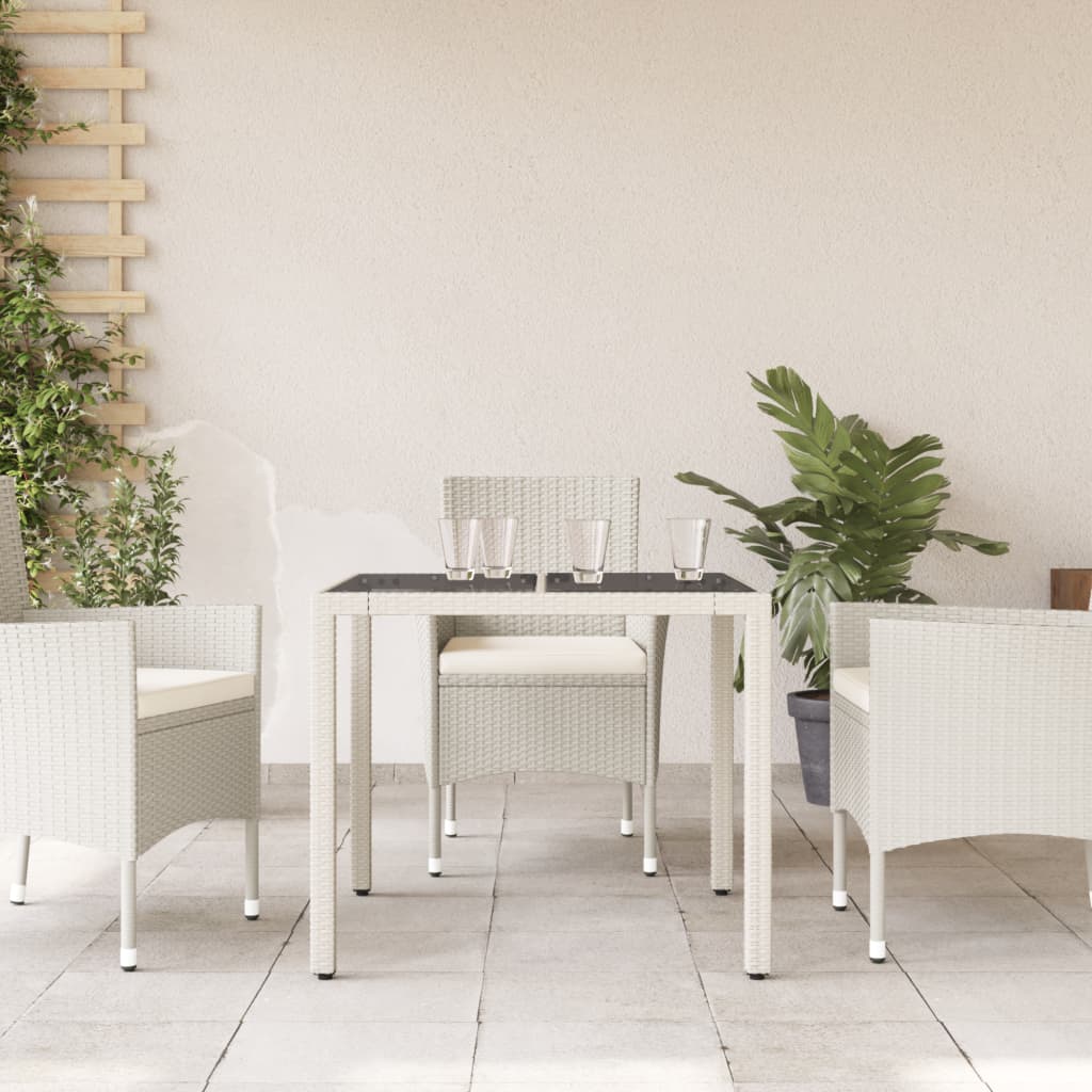 Tavolo Giardino con Piano Vetro Bianco 90x90x75 cm Polyrattan