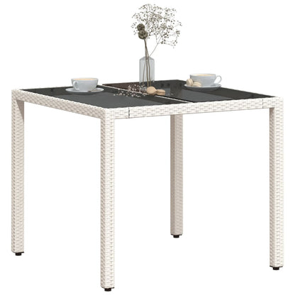 Tavolo Giardino con Piano Vetro Bianco 90x90x75 cm Polyrattan