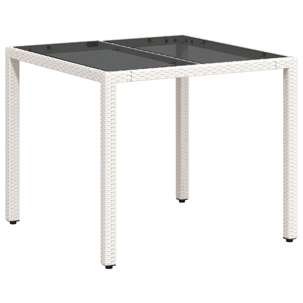 Tavolo Giardino con Piano Vetro Bianco 90x90x75 cm Polyrattan