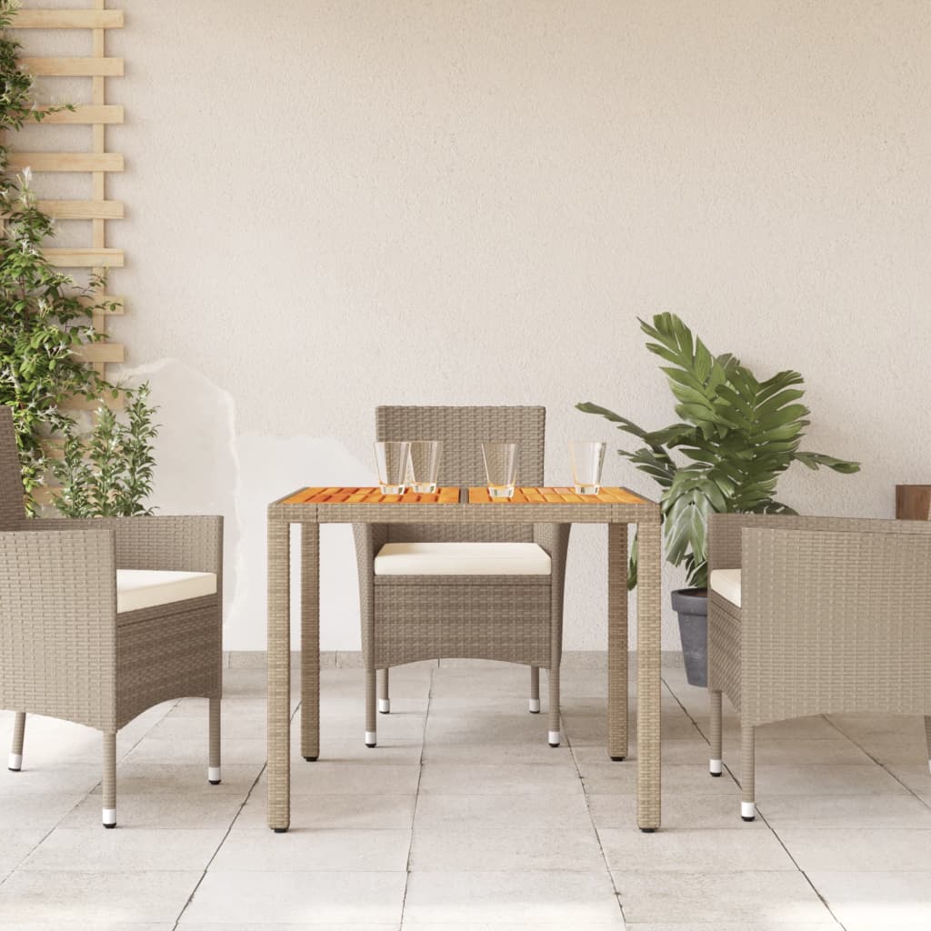 Tavolo da Giardino Beige 90x90x75 cm Polyrattan e Legno Acacia