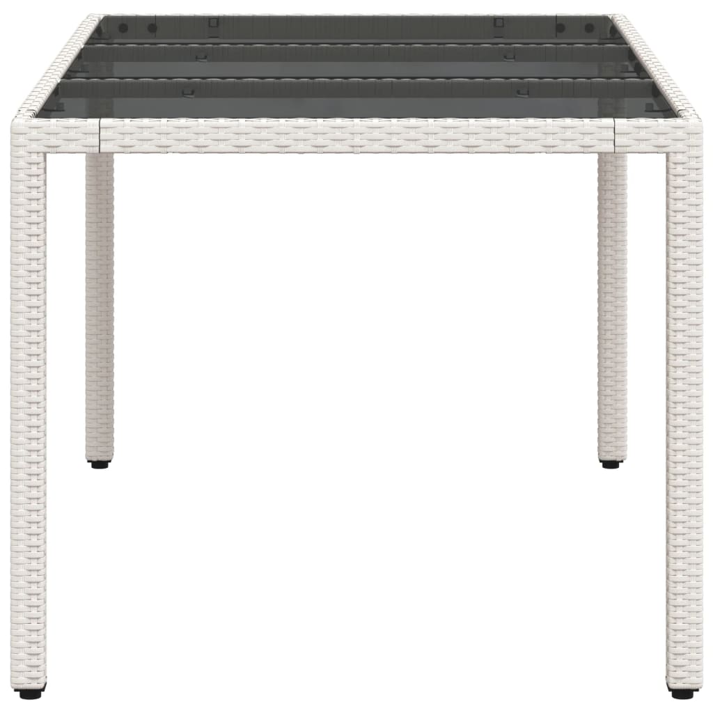 Tavolo da Giardino Piano in Vetro Bianco 150x90x75cm Polyrattan