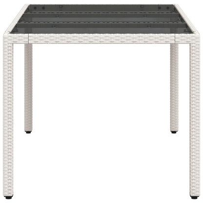 Tavolo da Giardino Piano in Vetro Bianco 150x90x75cm Polyrattan