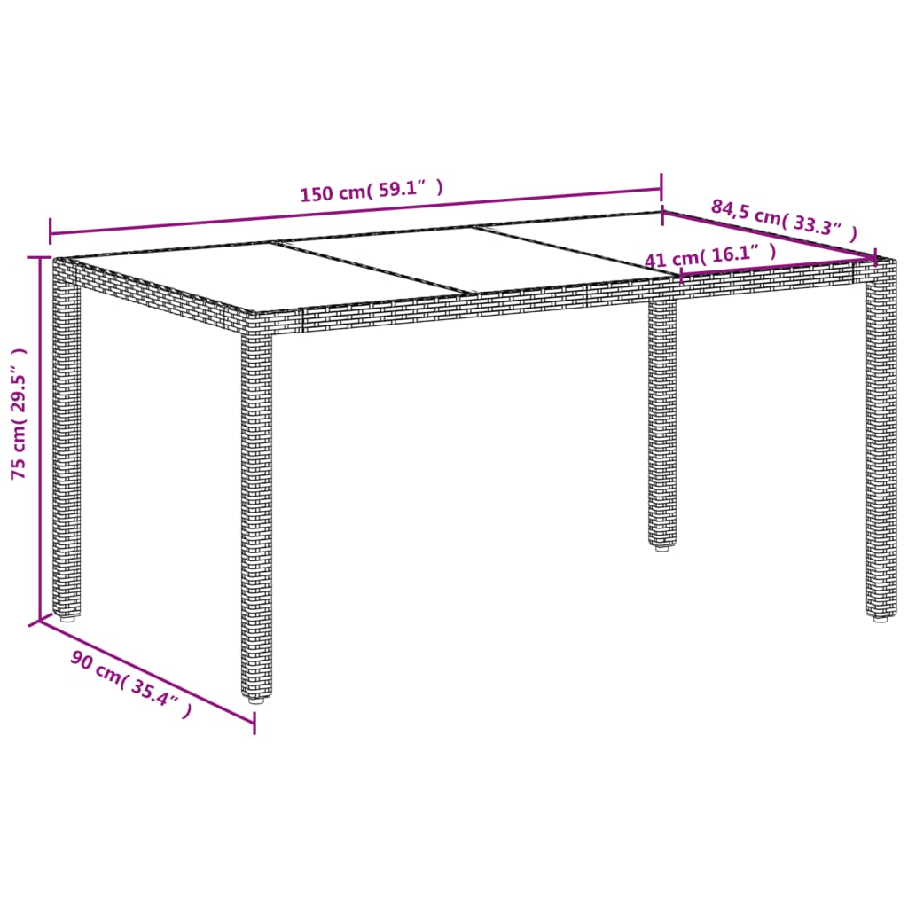 Tavolo da Giardino Piano in Vetro Bianco 150x90x75cm Polyrattan