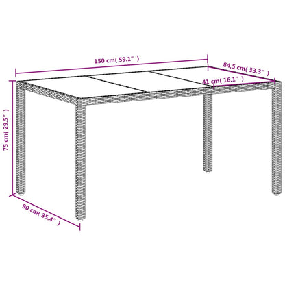 Tavolo da Giardino Piano in Vetro Bianco 150x90x75cm Polyrattan
