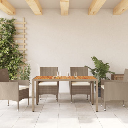 Tavolo da Giardino Beige 150x90x75 cm in Polyrattan e Acacia