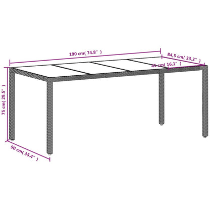 Tavolo Giardino Piano Vetro Grigio Chiaro 190x90x75 Polyrattan