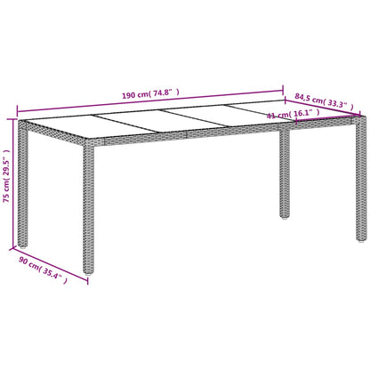 Tavolo Giardino Piano in Vetro Bianco 190x90x75 cm Polyrattan