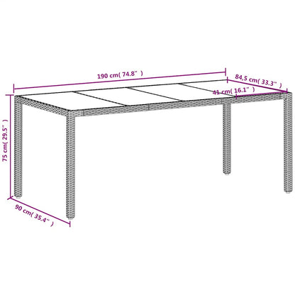 Tavolo Giardino Piano in Vetro Bianco 190x90x75 cm Polyrattan