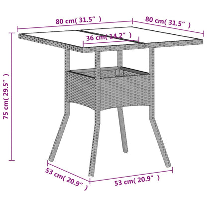 Tavolo Giardino Piano Vetro Grigio Chiaro 80x80x75cm Polyrattan