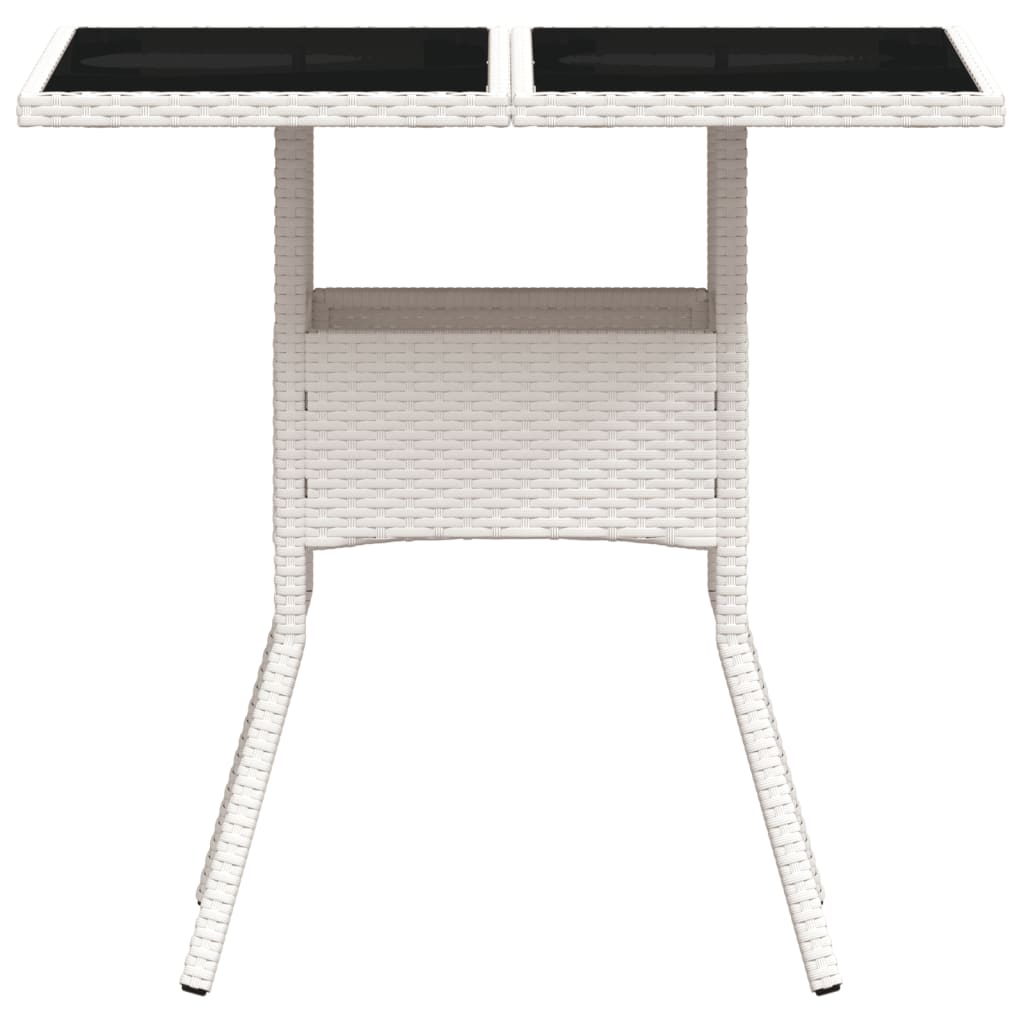 Tavolo Giardino con Piano Vetro Bianco 80x80x75 cm Polyrattan
