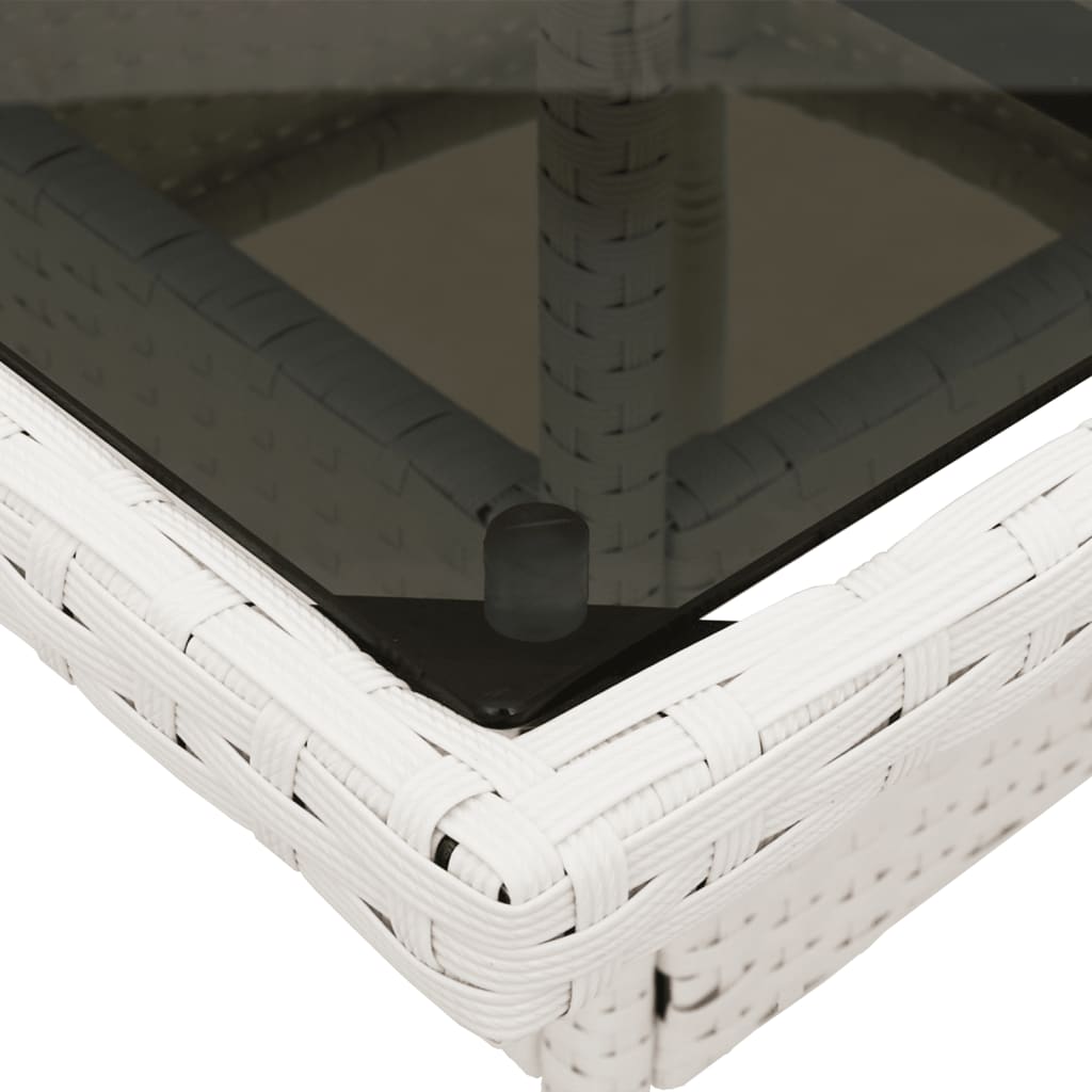 Tavolo Giardino con Piano Vetro Bianco 80x80x75 cm Polyrattan