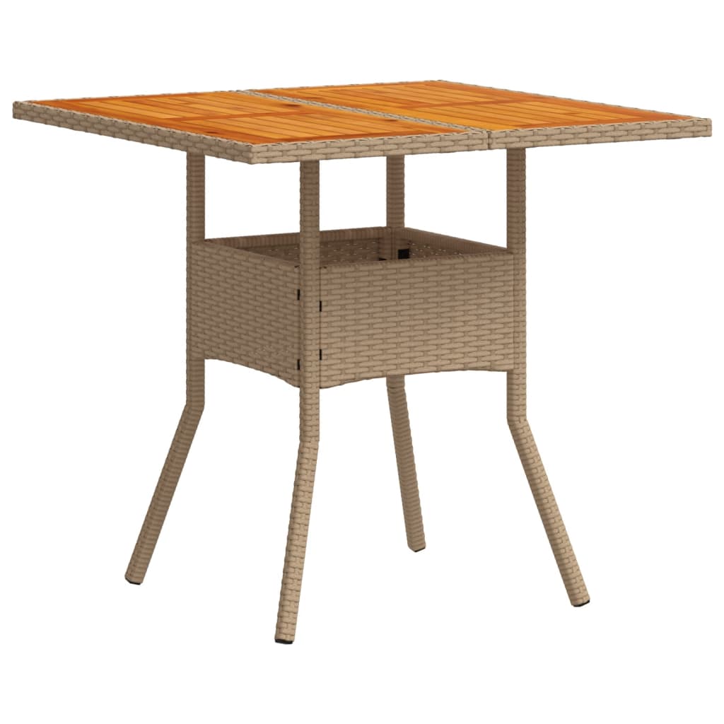 Tavolo da Giardino Beige 80x80x75 cm Polyrattan e Legno Acacia